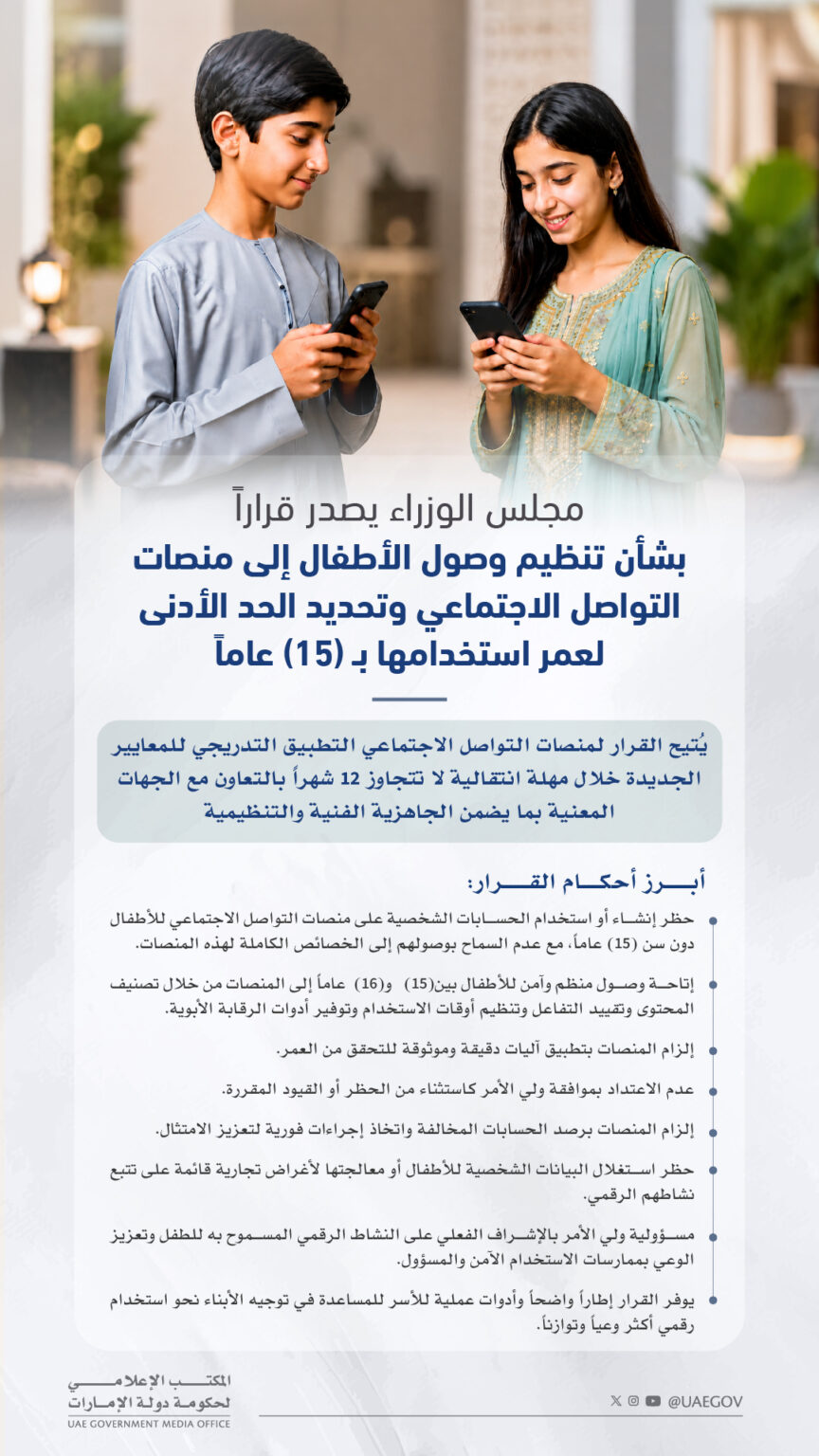 UAE Cabinet issues resolution regulating children's access to social media platforms