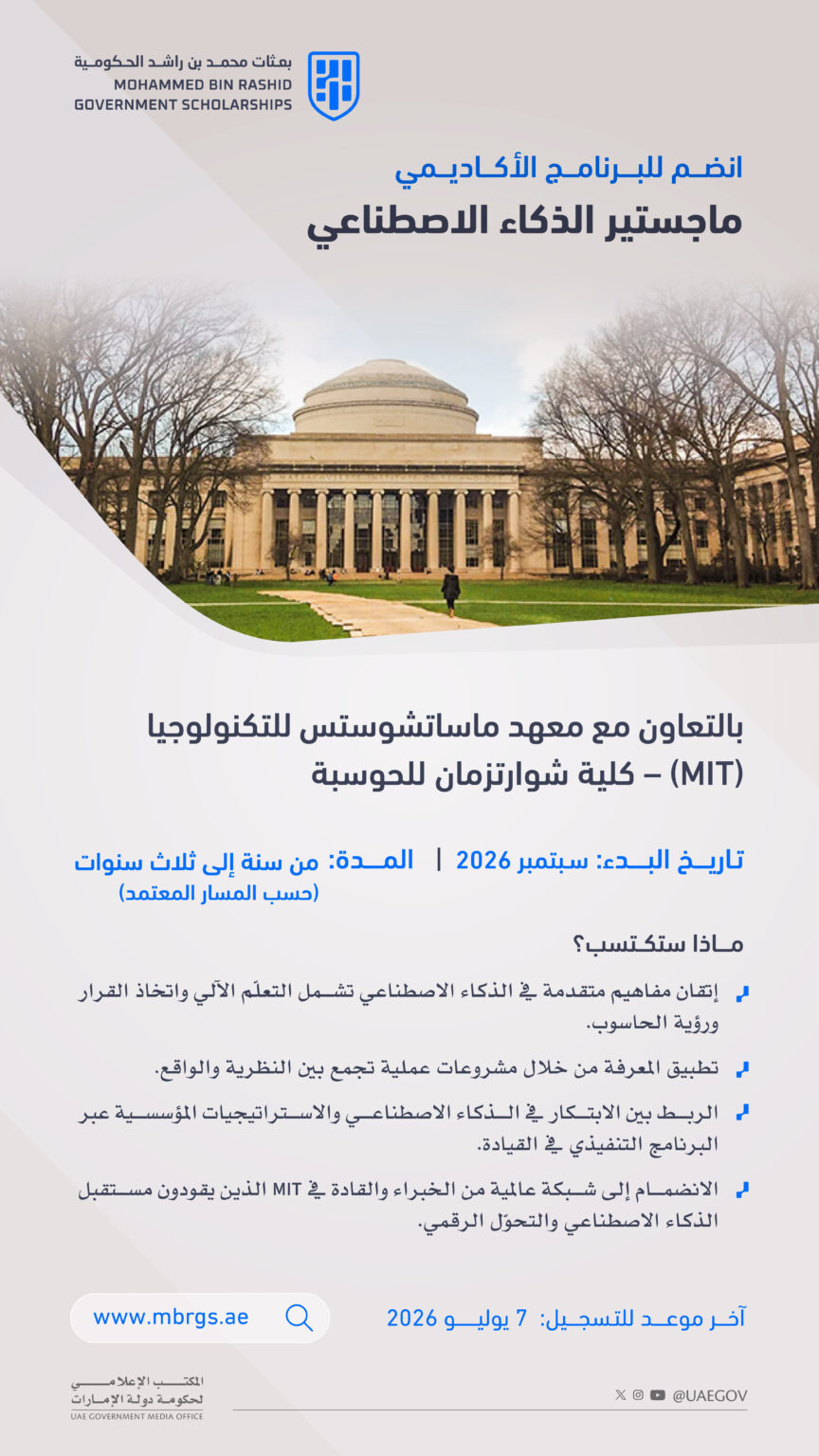 Mohammed bin Rashid Government Scholarships opens registration for Master's programmes in 'International Business and Policy', 'Artificial Intelligence'