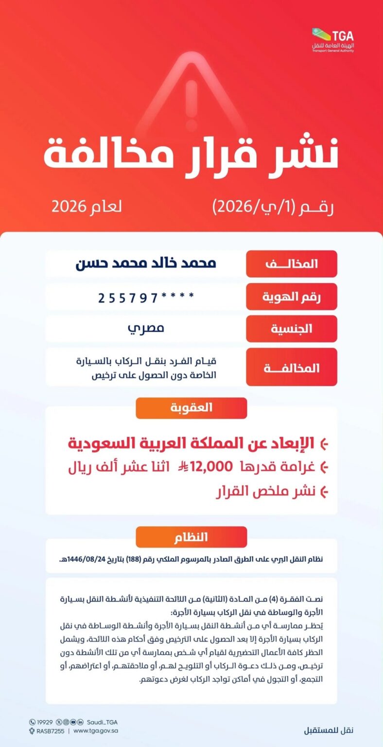 غرامات 35 ألف ريال.. إبعاد 3 مخالفين لنقلهم ركابًا دون تراخيص