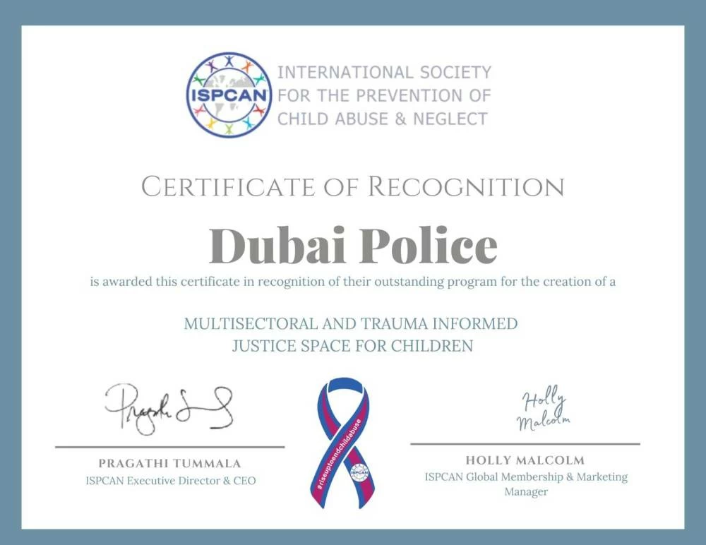 Dubai Police first in MENA to earn ISPCAN Child Protection Certificate