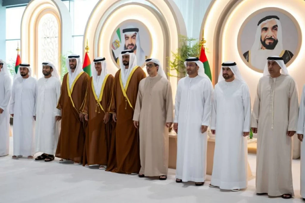 منصور بن زايد والمعلا والشيوخ يحضرون أفراح الشامسي والسالمي