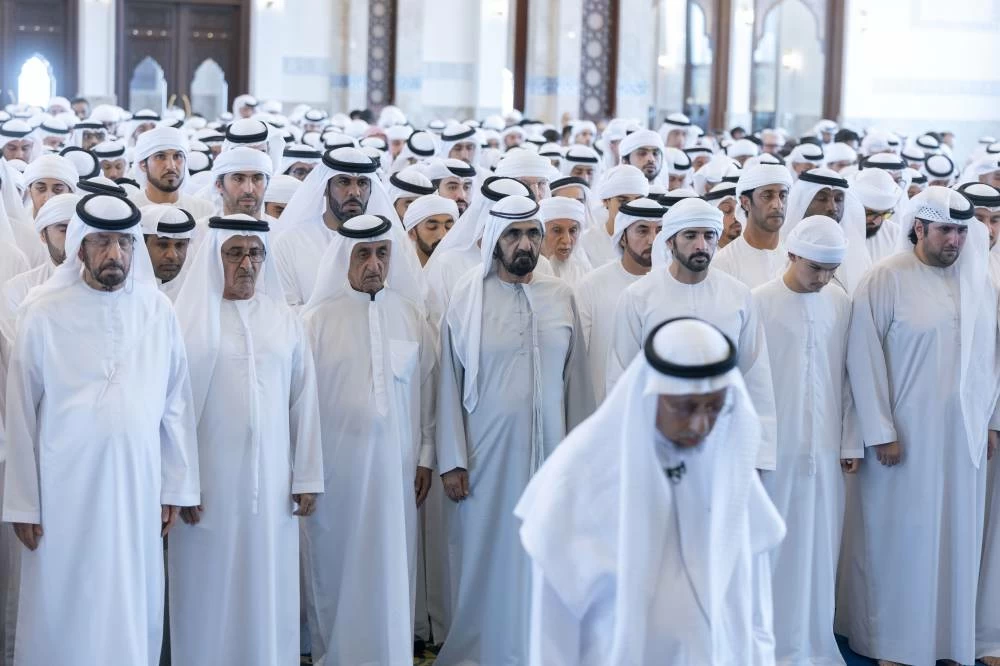 Mohammed bin Rashid, Hamdan bin Mohammed and Maktoum bin Mohammed perform funeral prayers for Sheikh Ahmed bin Rashid Al Maktoum