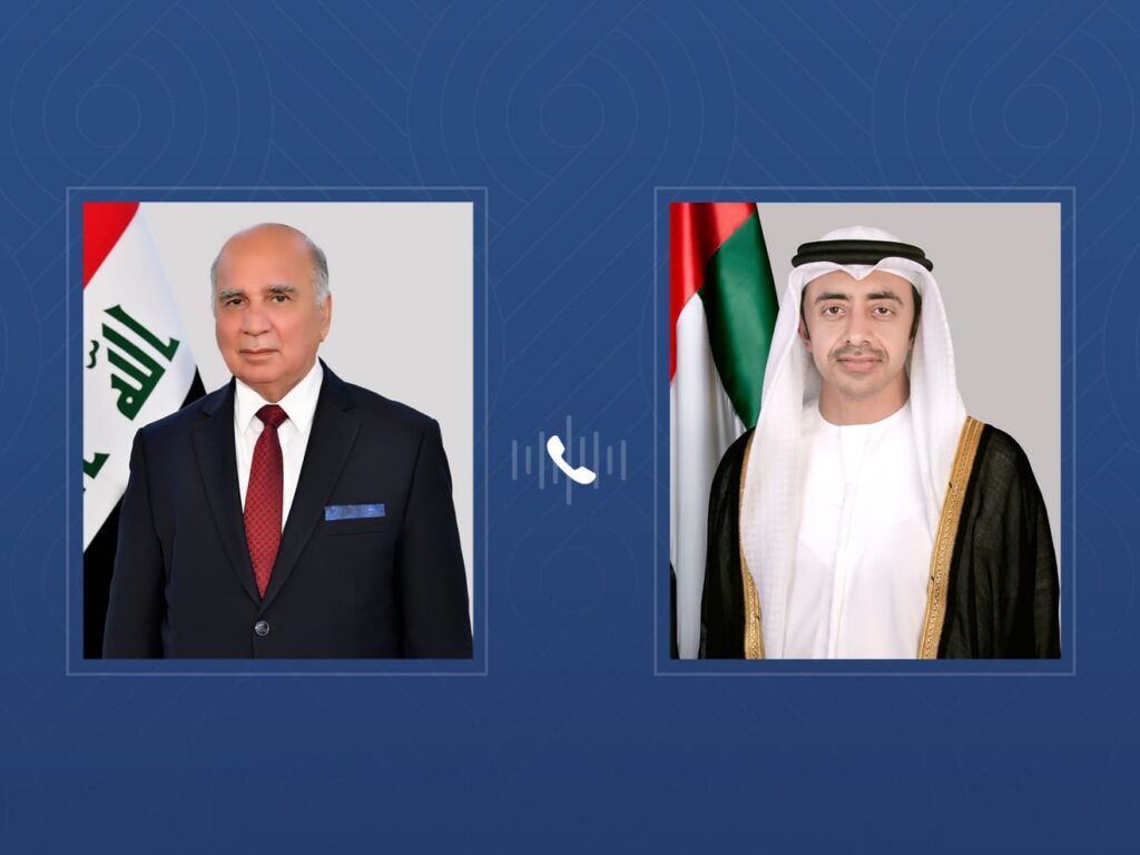 عبدالله بن زايد ونائب رئيس الوزراء وزير الخارجية العراقي يبحثان هاتفياً العلاقات الأخوية بين البلدين