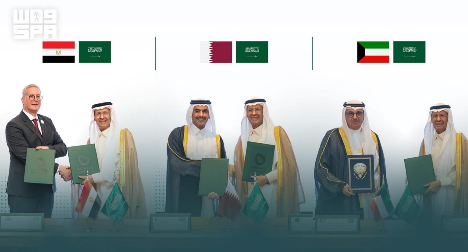 عبدالعزيز بن سلمان يوقّع ثلاث مذكرات تفاهم مع الوزراء المعنيين بالطاقة في الكويت وقطر ومصر