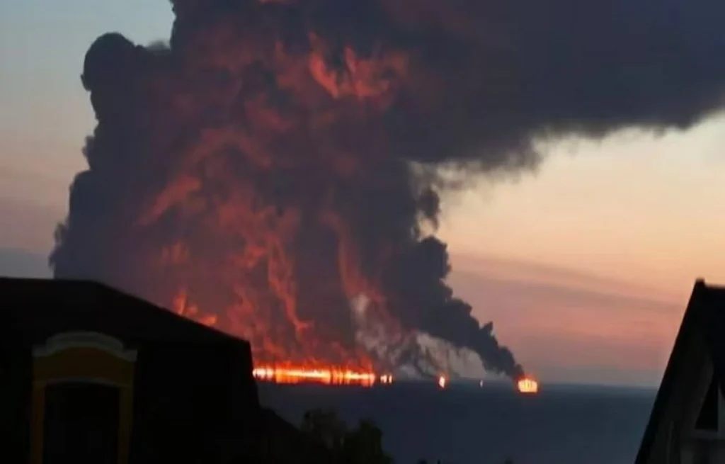 Ukraine drone attack triggers huge tanker fire off Russia’s Black Sea coast