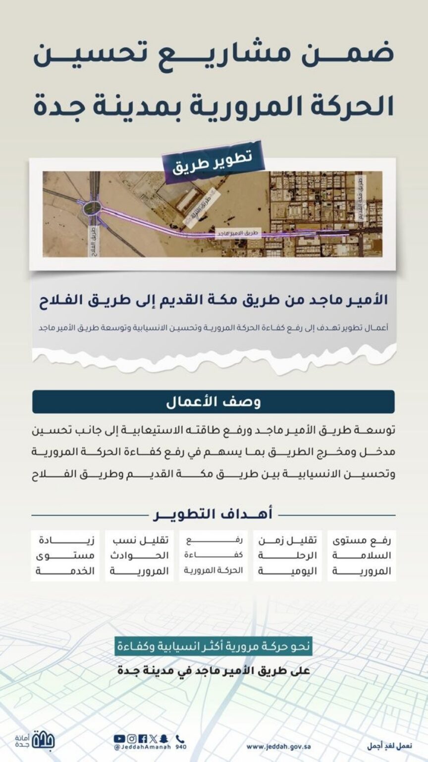 جدة.. تطوير طريق الأمير ماجد بـ 8 مسارات بين طريقي مكة القديم والفلاح