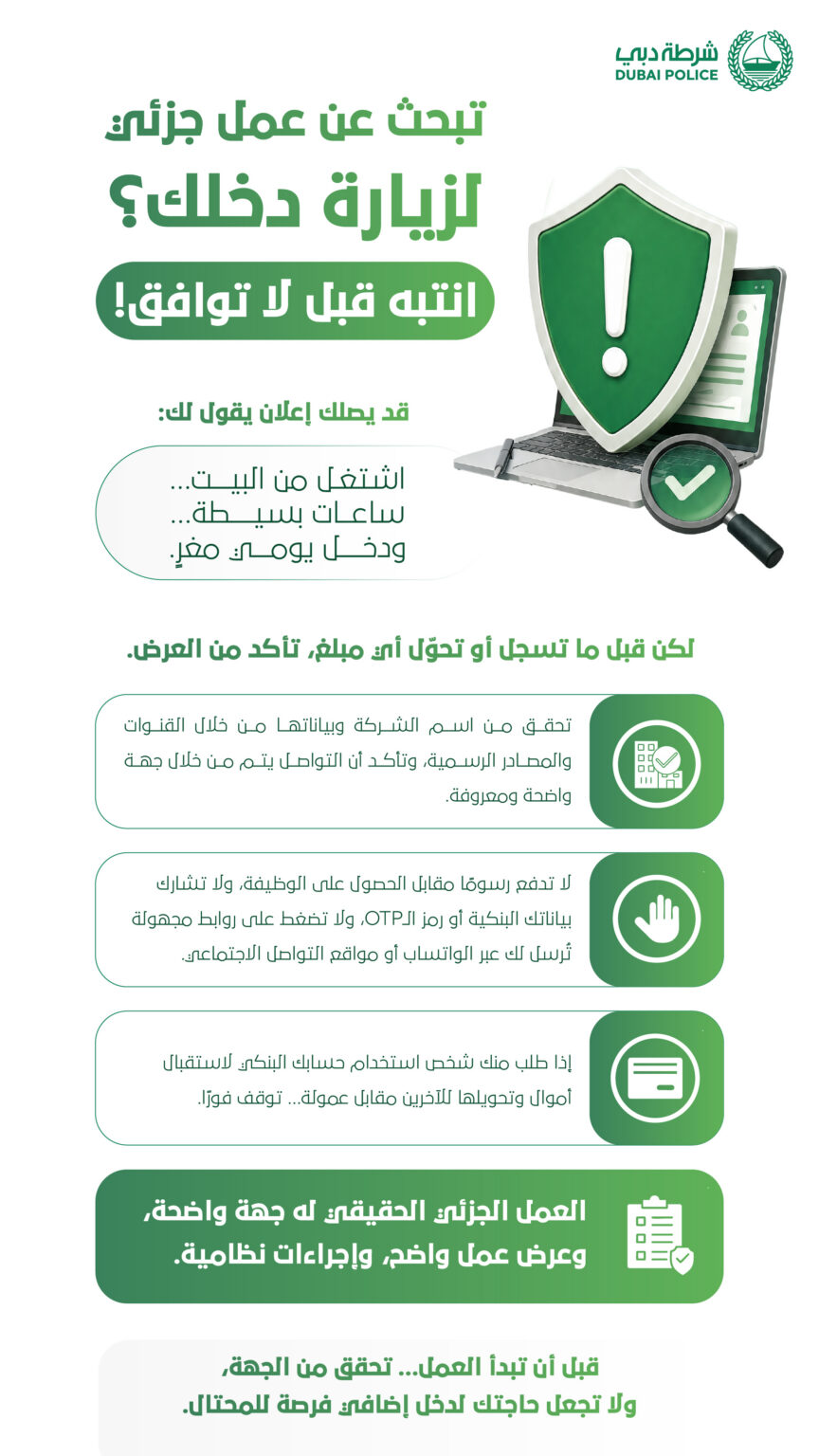 Dubai Police warn jobseekers against fake part time job offers